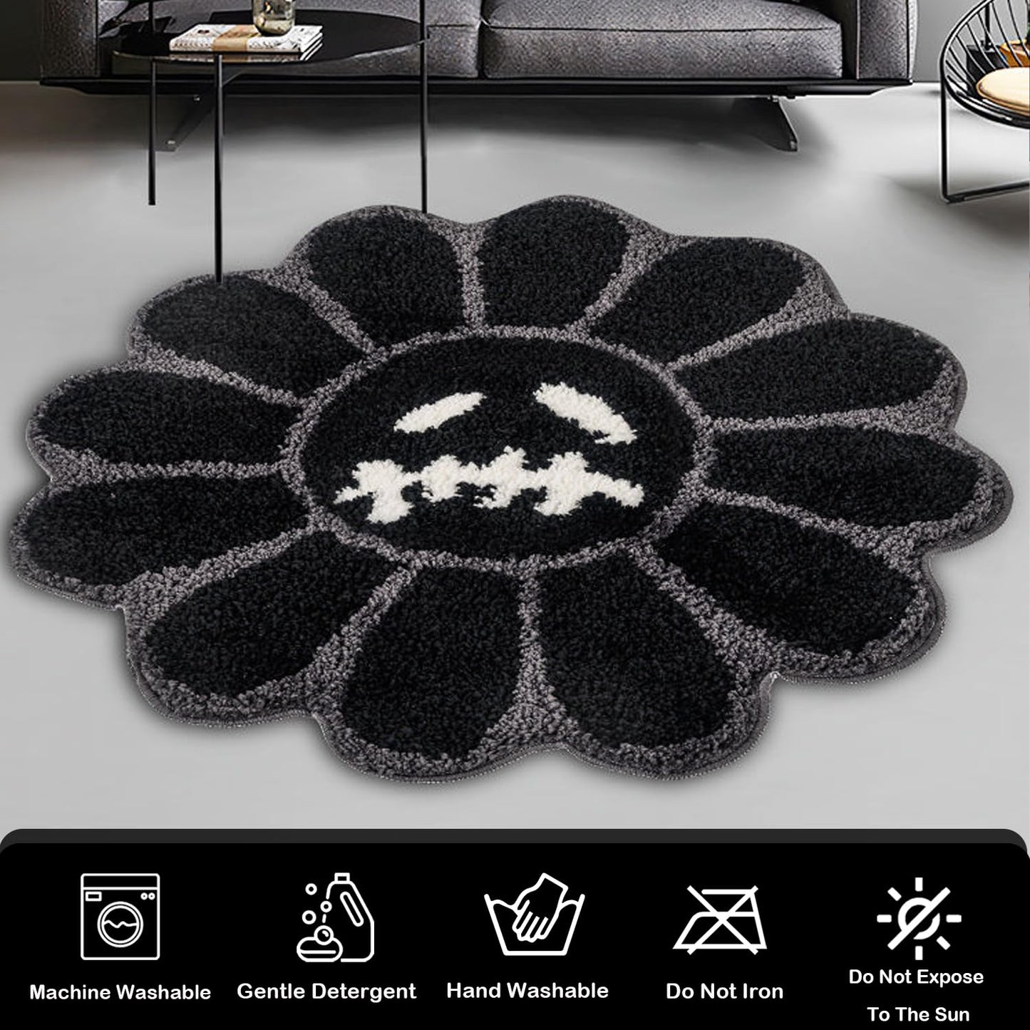 ASTRAG Gothic Flower Bath Mat Fluffy Quick Dry Shower Mat Non-Slip Water Absorbent Bathtub Floor Mat, Halloween Decor Area Rug