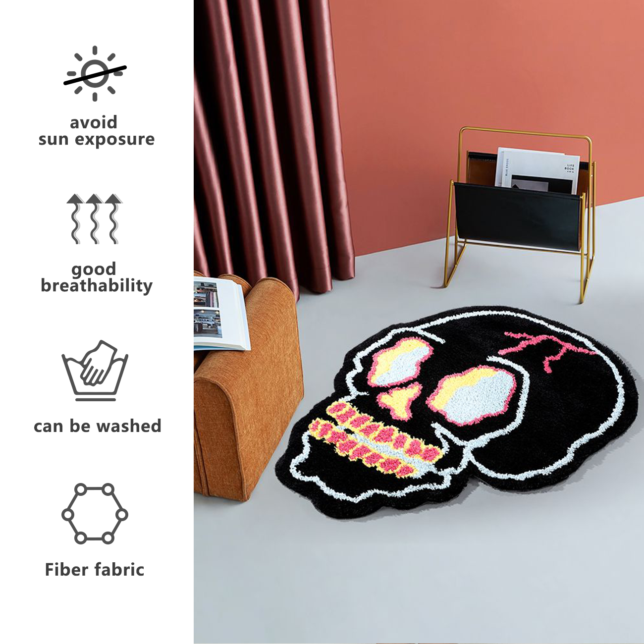 ASTRAG Funny Black Skull Bathroom Mat