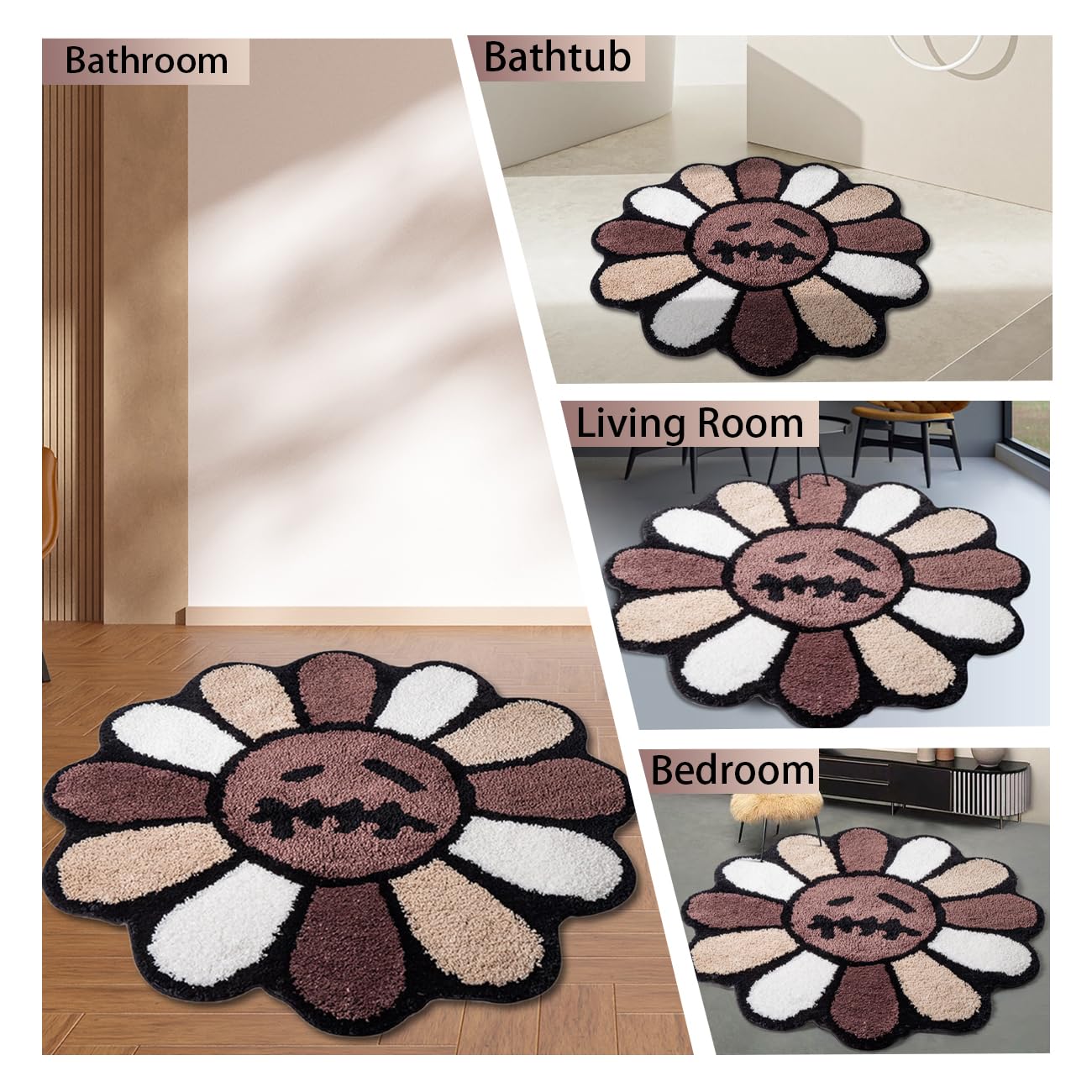 ASTRAG Gothic Flower Bath Mat Fluffy Quick Dry Shower Mat Non-Slip Water Absorbent Bathtub Floor Mat, Halloween Decor Area Rug
